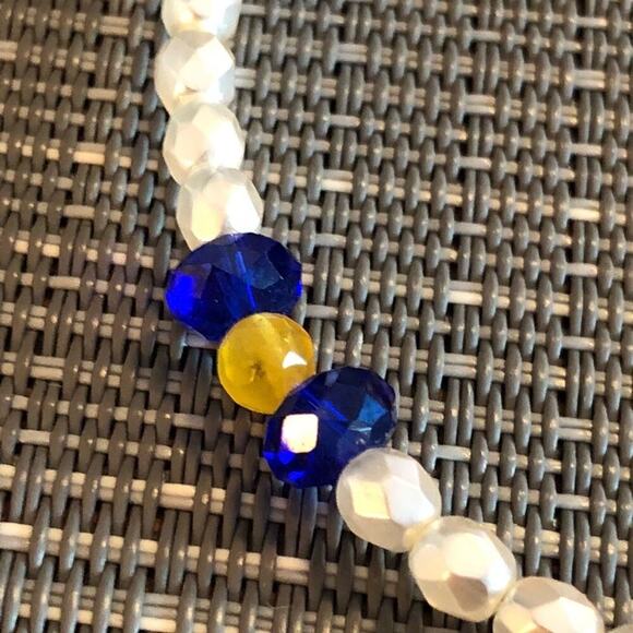 White, Blue and Yellow Handmade Ankle Bracelet - Picture 7 of 8